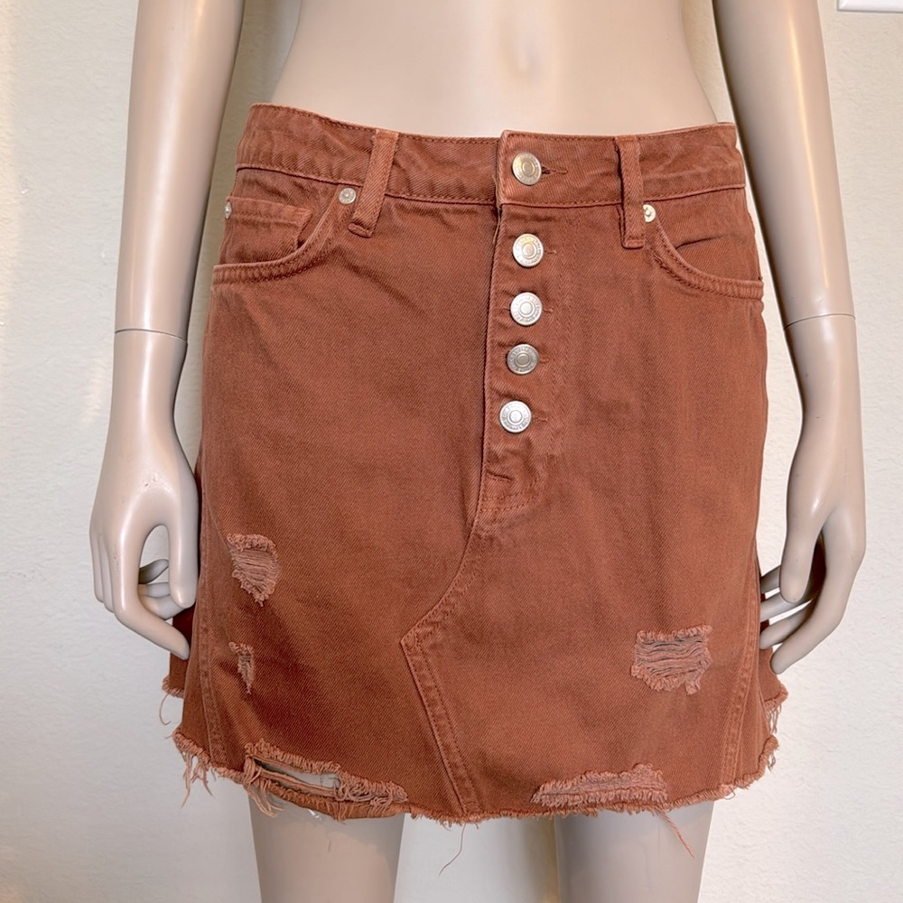 We the Free, Free People Distressed Boho Mini Skirt, size 28, rust brown - Picture 3 of 11